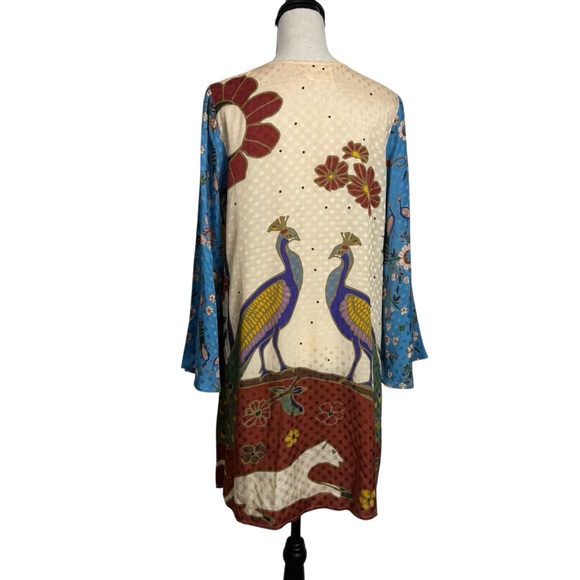 Carolina K Colorful Peacock Print Tunic Dress Art to Wear Art deco - Picture 3 of 16